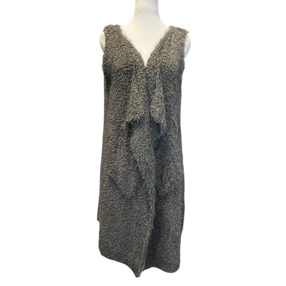 Artistic Works by Lu Open Cardigan Sweater Vest Womens Medium Large LONG Gray - Picture 1 of 9